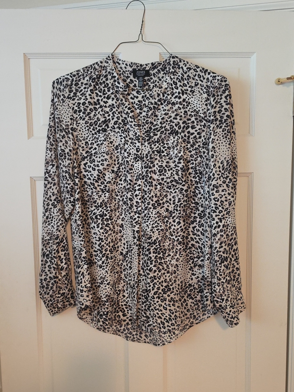 Jones New York Black, Tan and White Leopard Print Button-Down Shirt